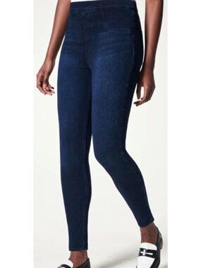 Spanx Women's Sz Large Jean-ish Ankle Dark Wash Jean Leggings Stretch Denim